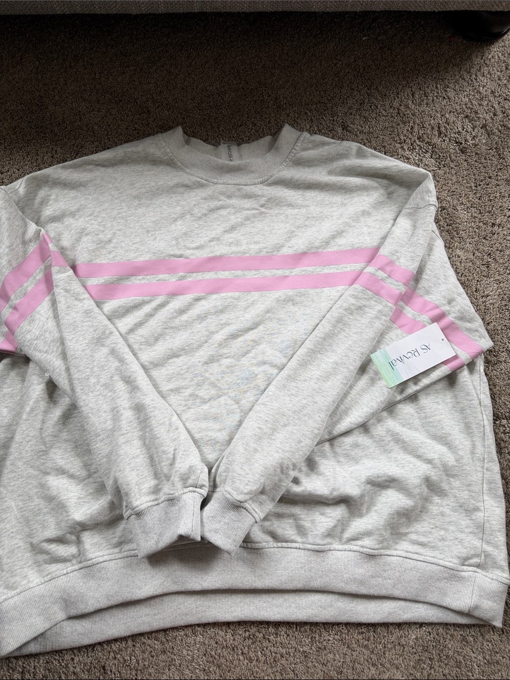 Light Gray Sweatshirt with Pink Stripes